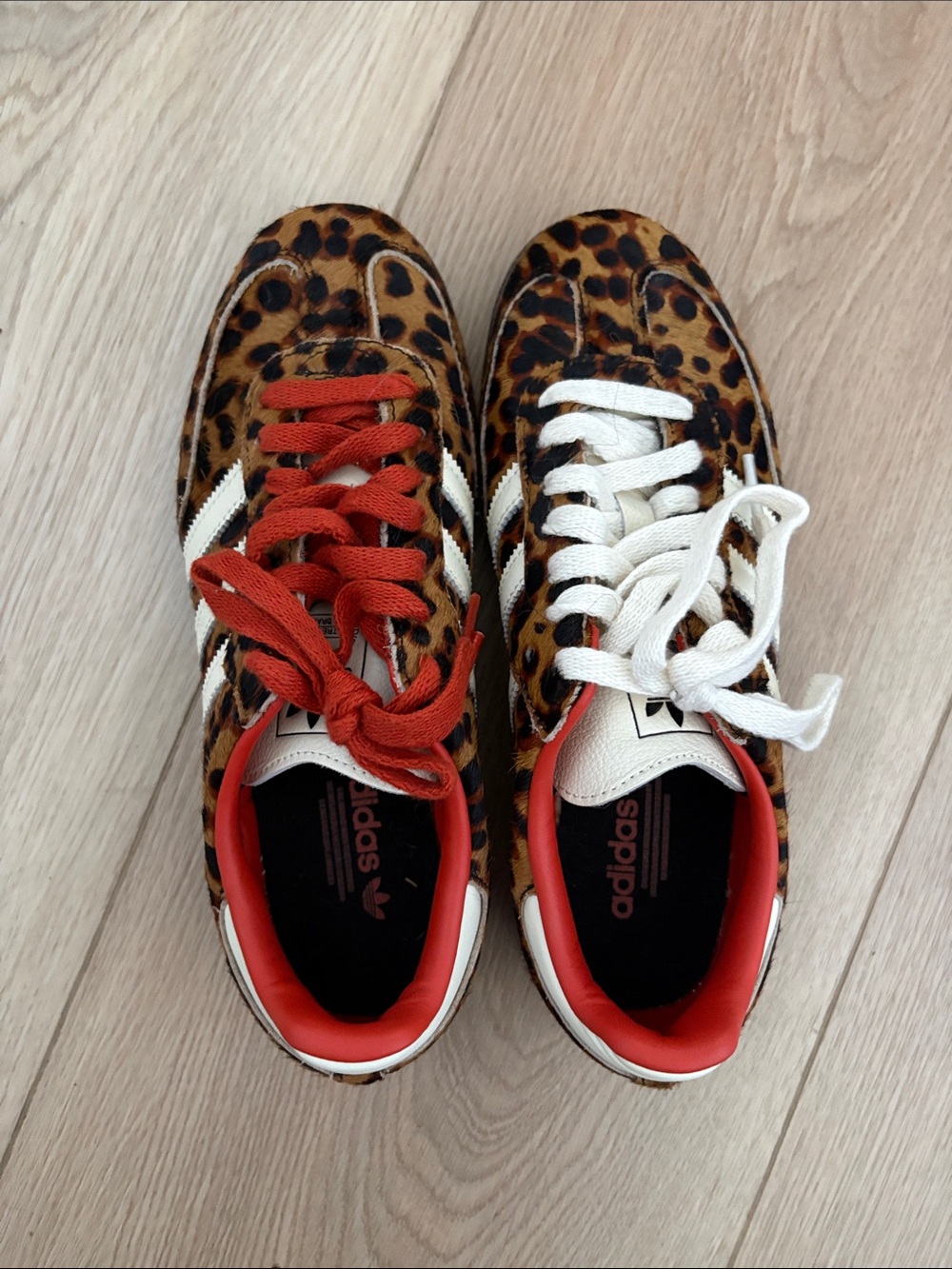adidas Leopard Print Athletic Shoes with Red and White Laces